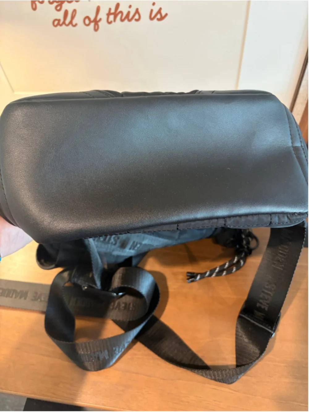 Steve Madden Black Quilted Nylon Backpack Logo Straps - EUC